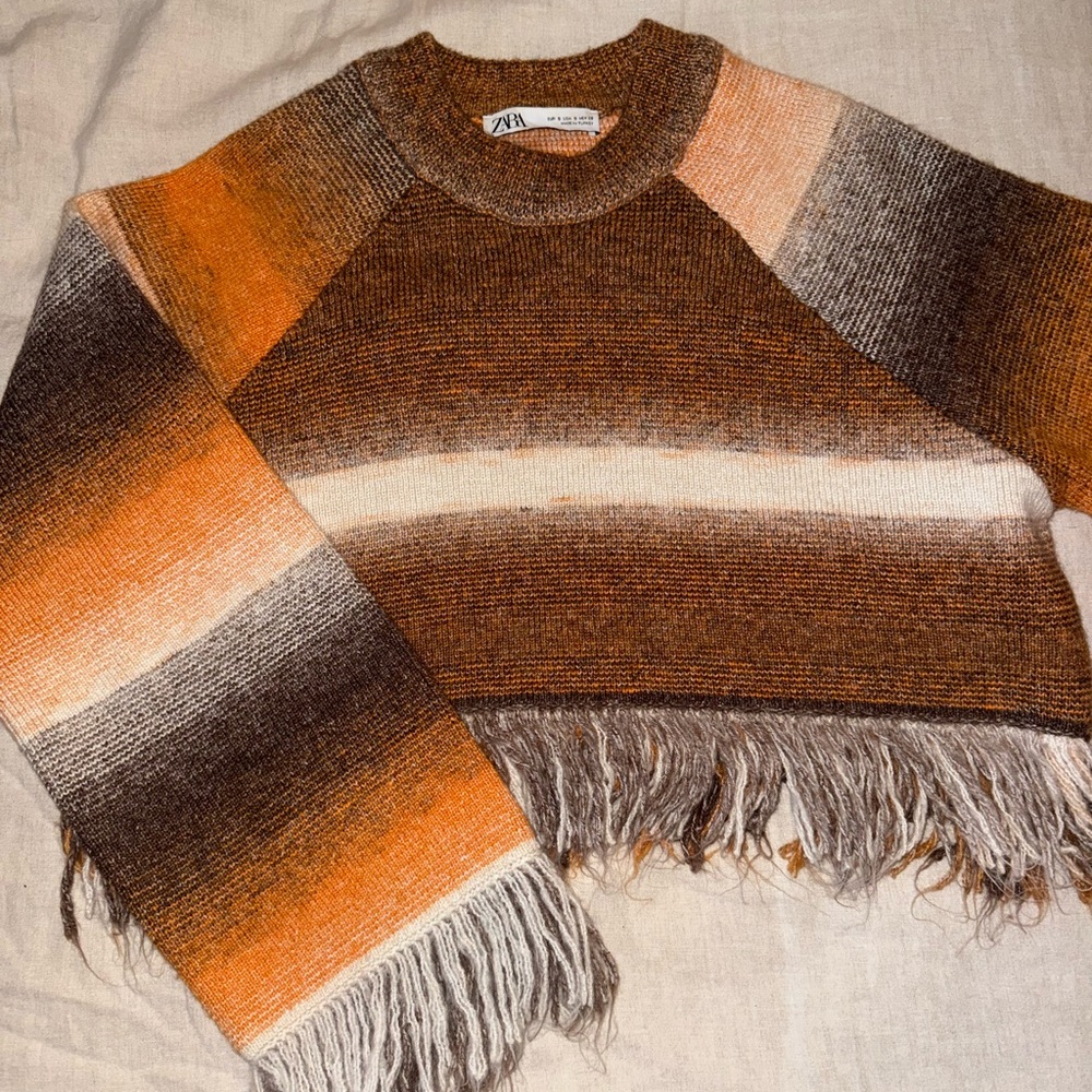 Zara Women's Multicolor Fringed Sweater